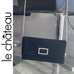 Black satin rhinestone clutch | 8” x 4”